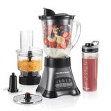 Hamilton Beach Blender for Shakes and Smoothies & Food Processor Combo, With 40oz Glass Jar, Portable BlendIn Travel Cup & 3 Cu