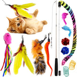SillyPet Youngever 12 Pieces Cat Toys Teasing Feather Toy, Retractable Wand with Assorted Teaser Refills, Interactive Feather Te