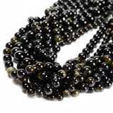 48Pcs Black Golden Obsidian 8mm Beads Natural Stone Round Gemstone Genuine Real Stone for DIY Bracelet Jewelry String Making