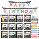 Composition Notebook Happy Birthday Bulletin Board Pencil Birthday Board Sign Black Marble Let's Celebrate Accents Cutouts for C