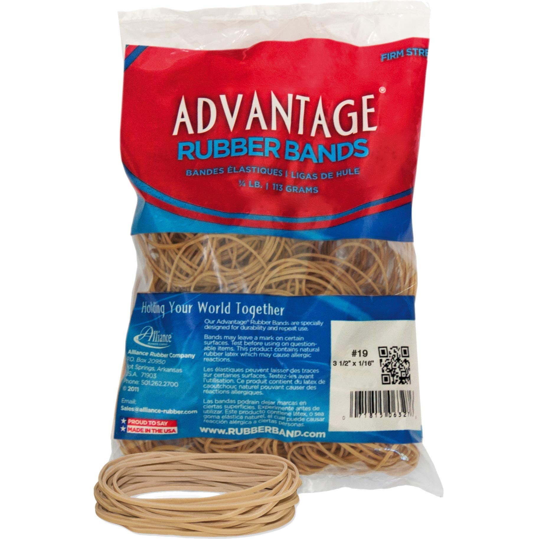 Alliance(R) Advantage(TM) Rubber Bands In 1/4 Lb. Poly, #19 3 1/2 x 1/16, Bag Of 312