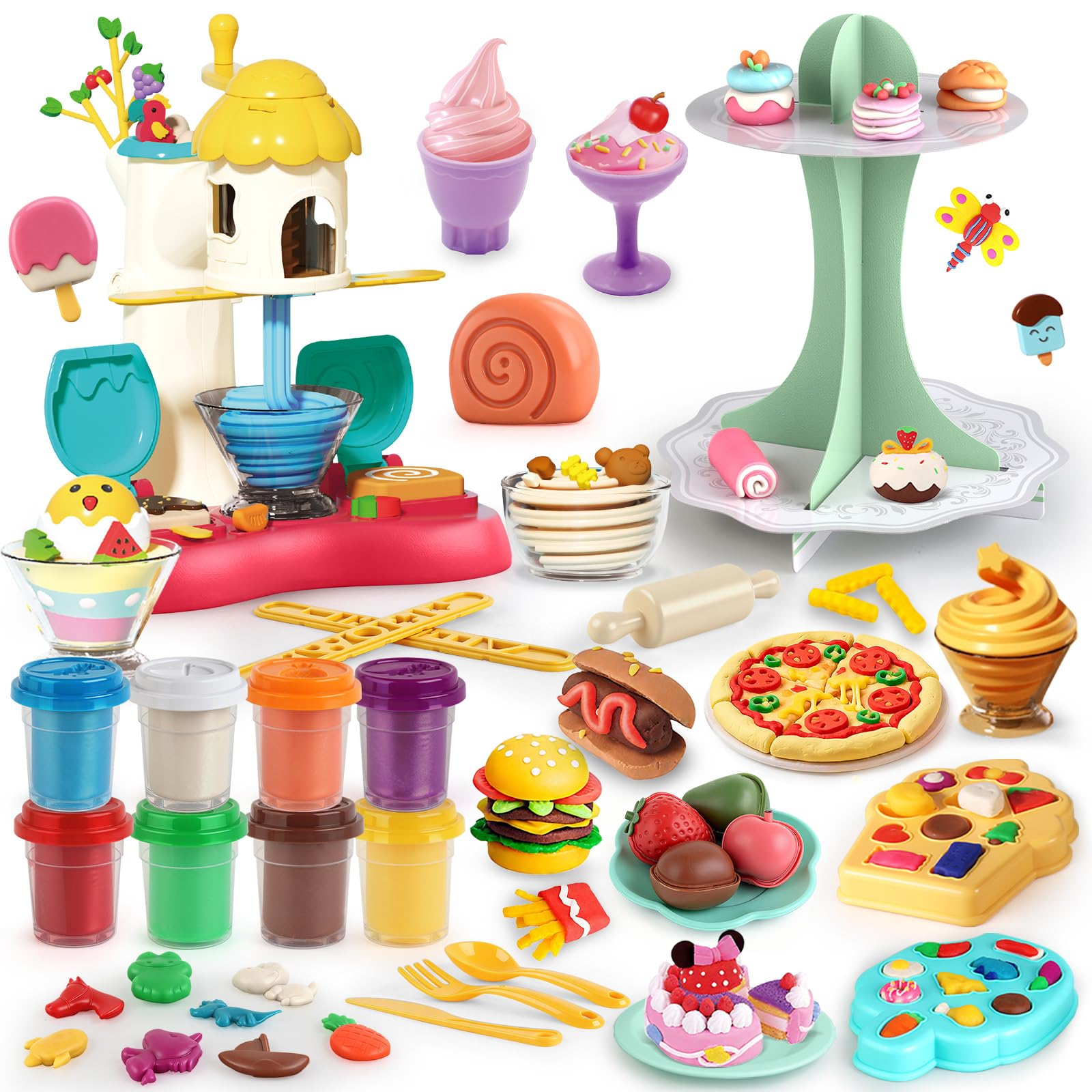 Kaelinda Play Color Dough Sets for Kids Ages 4-8, Ice Cream Maker Playdough Kits for Kids Ages 3+, Play Food Toys for Girls Boys