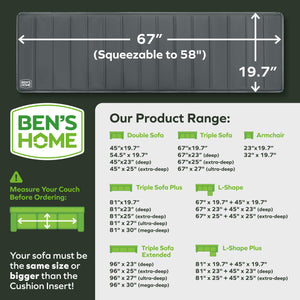 BEN'SHOME Couch Cushion Support for Sagging Seats | Heavy-Duty Wood Non-Slip Sofa Support | 58-67 x 19.7 | Adjustable Rein