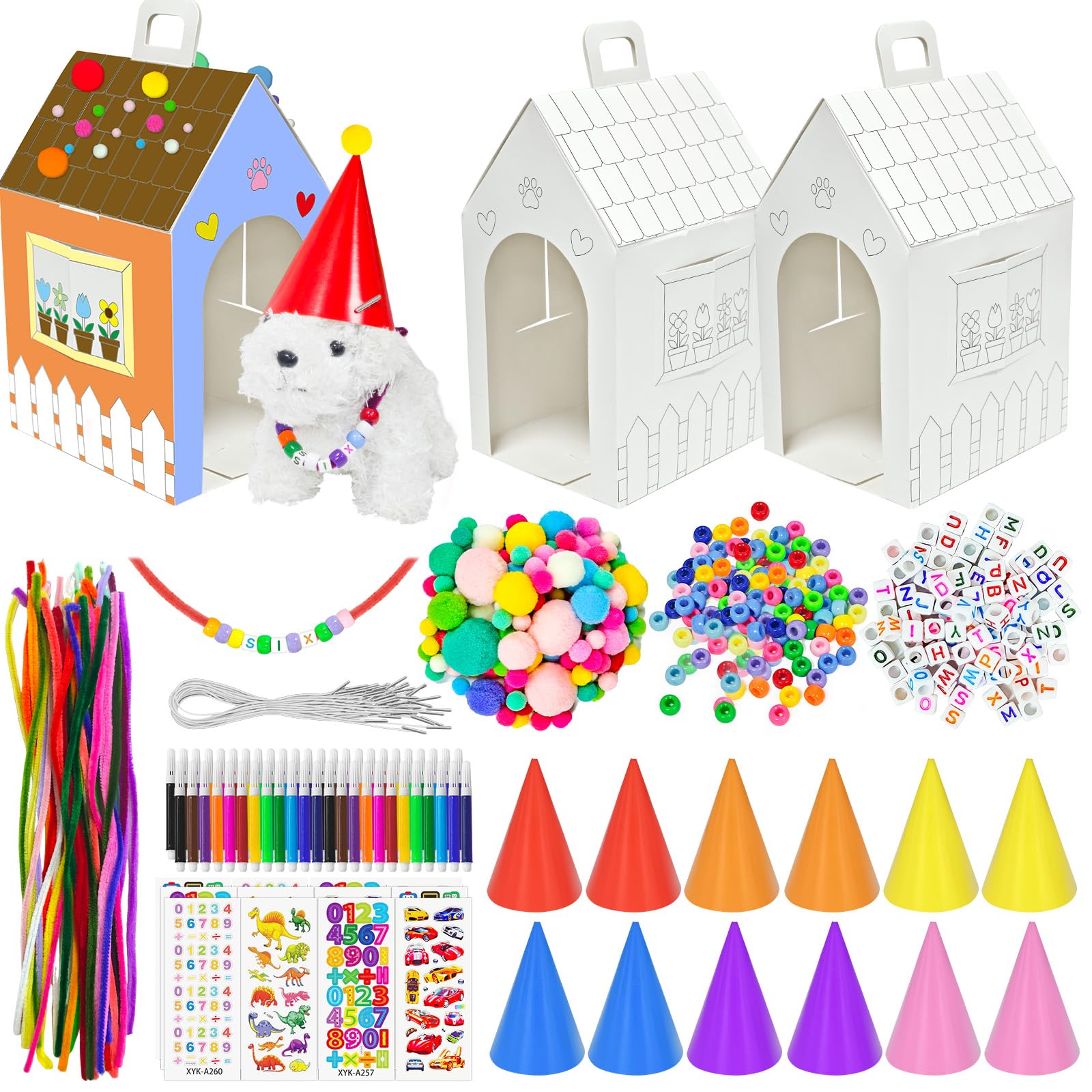 Cinrobiye 24 Sets Adopt a Puppy Party Favors DIY Dog Party Boxes Set Make Your Own Puppy Adoption Party Supplies with Dog House 