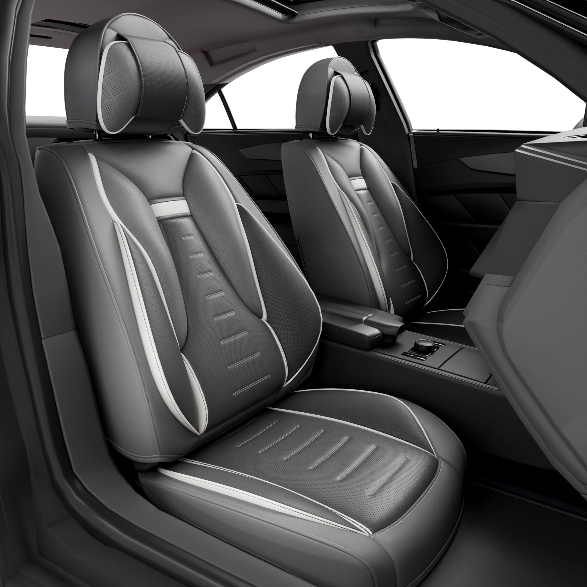 ASLONG 5PCS Angel Wings Front and Back Car Seat Covers Auto Interior Accessories with Water Proof Nappa Leather for Cars SUV Pic