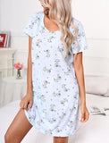 PNAEONG Women's Cotton Nightgown Sleepwear Short Sleeves Shirt Casual Print Sleepdress, Little Cats, Small