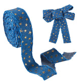 FASHEWELRY 5 Yards Gold Star Denim Cloth Ribbons 1 inch Polyester Jean Fabric Ribbon Marine Blue Retro Denim Ribbon for Sewing G
