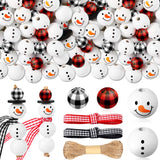 Landical 180 Piece DIY Christmas Snowman Wooden Bead Crafts Christmas DIY Ornaments Red Black Buffalo Plaid Wood Round Bead Xmas