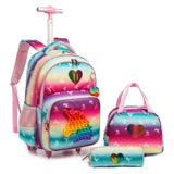 Meetbelify Unicorn Rolling Backpack for Girls Wheels Backpacks for Elementary Student Wheeled Trolley Trip Kids Luggage for Teen