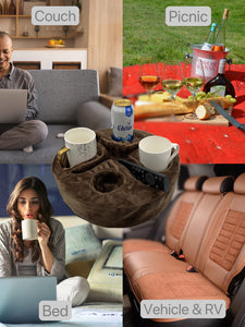 Xchouxer Couch and Bed Cup Holder Pillow, Sofa Organizer Caddy for Drinks, Remotes, Phones, Snacks (Brown)