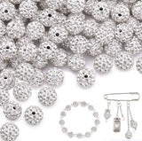 150 pcs 10mm Rhinestone Beads for Jewelry Making, White Shiny Round Shamballa Disco Beads Bulk, Sparkle Crystal Clay Christmas f