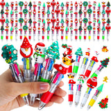 AmazingSpark 96 Pcs Mini Multicolor Christmas Ballpoint Pens 4-in-1 Retractable Fun Holiday Pens Bulk Xmas Gifts Santa Snowman R