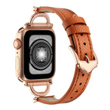 Osber Genuine Leather Band Compatible with Apple Watch Women 42mm 44mm 45mm 49mm(Ultra), Classic Slim Leather Strap with D-Shape
