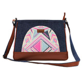 Vara WomenS Crossbody Sling Bag Denim | Faux Leather Shoulder Handbag | Boho Geometric Print | Stylish Casual Purse For Zipper B