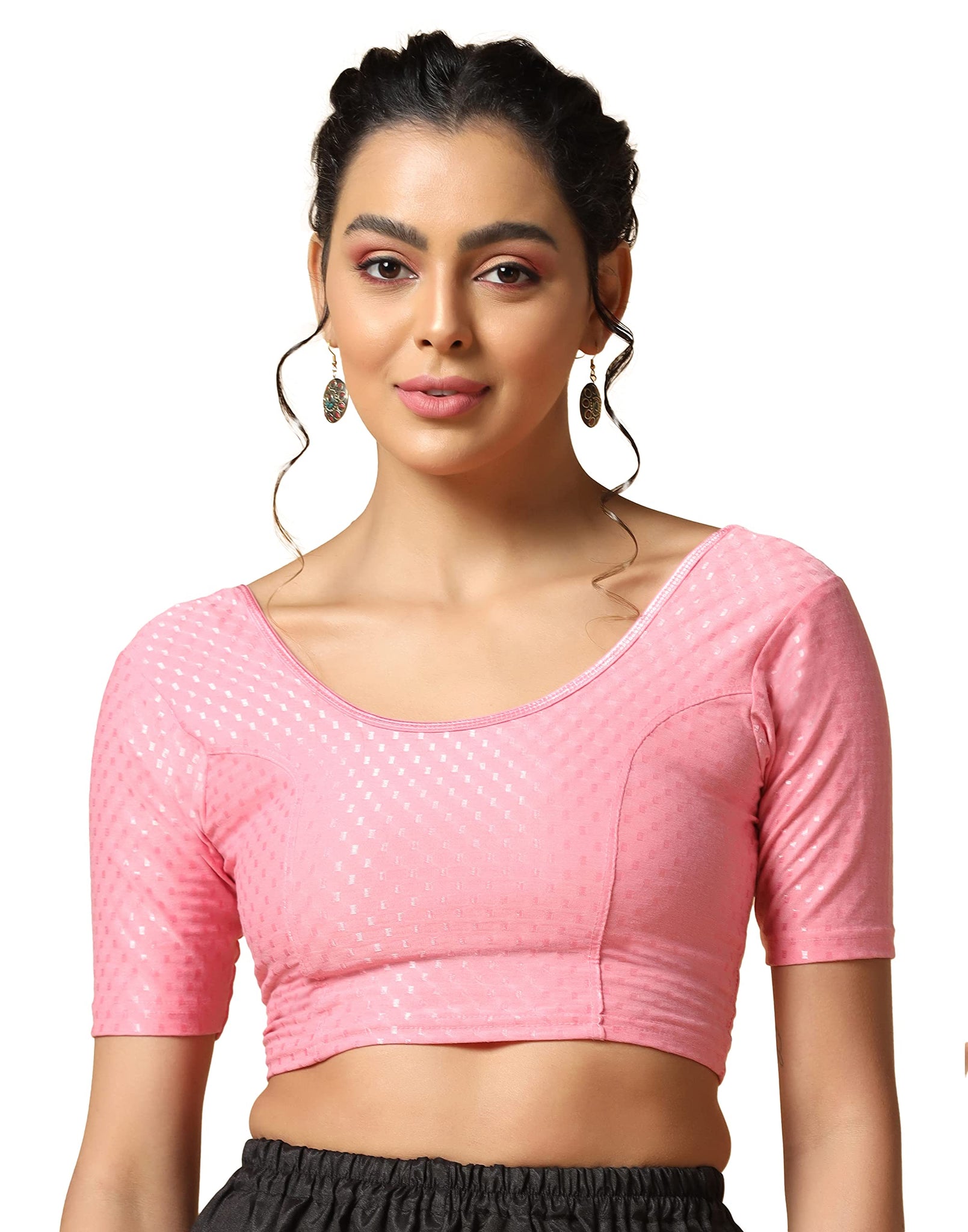 Toplot Cotton Blend Lycra Stretchable Round Neck Blouses For Women Readymade (Blouse-5058-Baby Pink-42),Baby Pink,42,B0BWYMBJGB