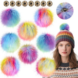Juinte 8 Pcs 6 Inch Large Fur Pom Pom Balls for Hats Fluffy Faux Fur Pompom Balls with Snap Button for Hat Shoes Scarves Bag Cha