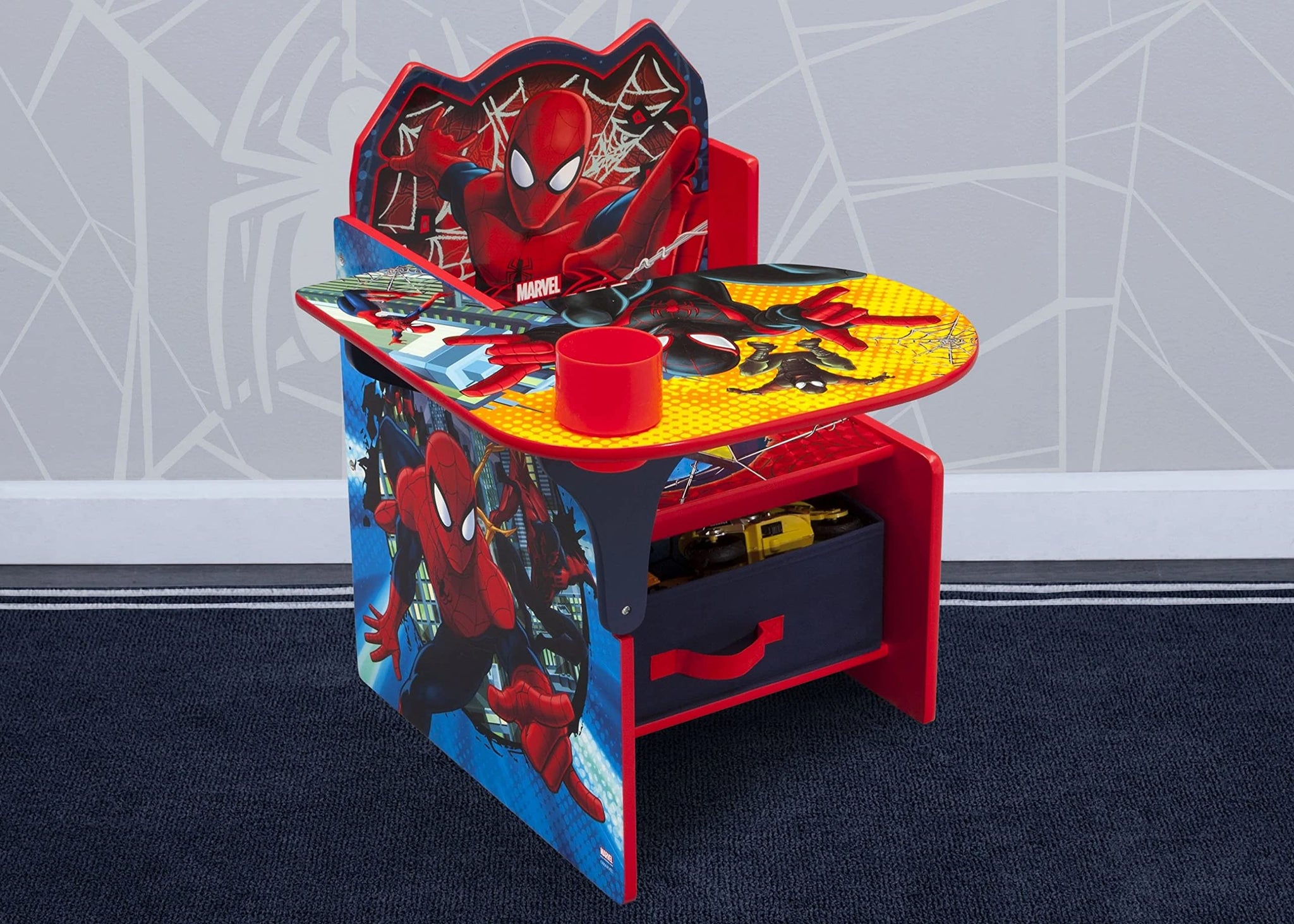 Delta children chair Desk With Storage Bin - greenguard gold certified, Spider-Man, Arm Rest, cushion Availability, Engineered W