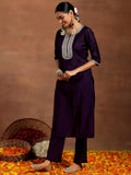 Libas Women'S Silk Blend Yoke Design Kurta Set (Gs962_Purple Purple M