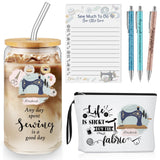 Kacctyen 6 Pcs Sewing Gifts for Quilters Sewing Enthusiast Notions Canvas Makeup Bag 16.9 oz Glass Tumbler 100 Sheets To Do List