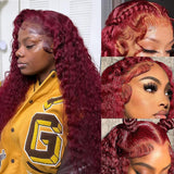 Simeider 28 Inch Deep Wave Red Lace Front 13x6 Red Curly HD Frontal Burgundy Wig For Women Burgundy Glueless Human Hair Deep Wav