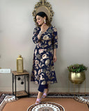 Gosriki Women'S Cotton Blend Straight Printed Kurta With Pant (Dhun Navy Blue-Gs_S_Navy Blue_Small),Navy Blue,,B0D9YLM2CD