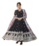 Wedani Faux Georgette Embroidered Work Anarkali Kurta Set For Women (In Alpha 2Xl Regular Black),BLACK,2XL