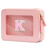 CLOUDWINGS Initial Travel Toiletry Bag - Cosmetic Bags for Girls with Zipper, Clear & Potable Makeup Bag for Travel, Cosmetic Po