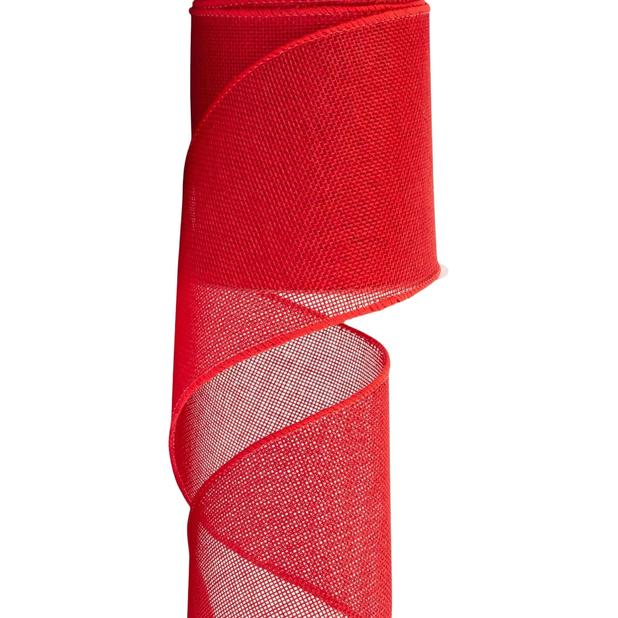 Burlap Wired Ribbon, 10 Yards, Natural Color, for Christmas Decor, Wreaths, Wedding, Gift Wrapping (Red, 4 Inch x10 Yards)