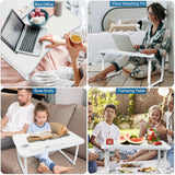 Fayquaze Laptop Bed Desk, Portable Foldable Laptop Bed Table with USB Charge Port Storage Drawer and Cup Holder,Lap Desk Laptop