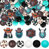 78Pcs Cow Print Silicone Beads 15mm Round Silicone Focal Bead for Jewelry Making Bulk Black Brown Green Cow Rubber DIY Crafts Lo