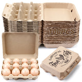 Zhanmai 100 Pack Egg Carton Bulk 12 Chicken Duck Egg Carton Vintage Printed Farm Fresh Crate with 3 x 4 Holds Recycled Paper Car