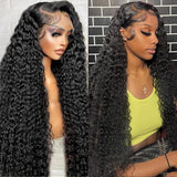 Gearina 32inch Deep Wave Lace Front Wigs Human Hair 200 Density 13x6 HD Transparent Lace Front Wigs for Women Deep Curly Lace Fr