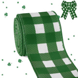 Spring Ribbon Wired, Darkgreen and White Gingham Fabric Ribbon for St. Patricks Day Decoration Farmhouse Plaid Checkered Ribbons