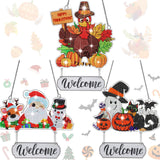 DoubleFill 3 Pcs Seasonal Thanksgiving Diamond Art Kits for Adults Diamond Art Thanksgiving Christmas Fall Hanging Welcome Sign 