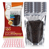 BELLE KR 5x8 Mylar Bags with Window Stand Up - Pack Of 100, 7.5mil Thick - Clear Front Pint Mylar Bags for Food Storage and Free