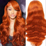 Shciyair 30 Inch 13x4 Ginger Lace Front Wigs Human Hair Pre Plucked Ginger Body Wave Human Hair Wig 200 Density Orange HD Lace F