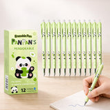 Toyshine 12 Pc Panda Theme Stylish Retractable 0.5mm Erasable Gel Pen | Smooth Writing Blue Ink | Refillable Erasable Pen | Cute