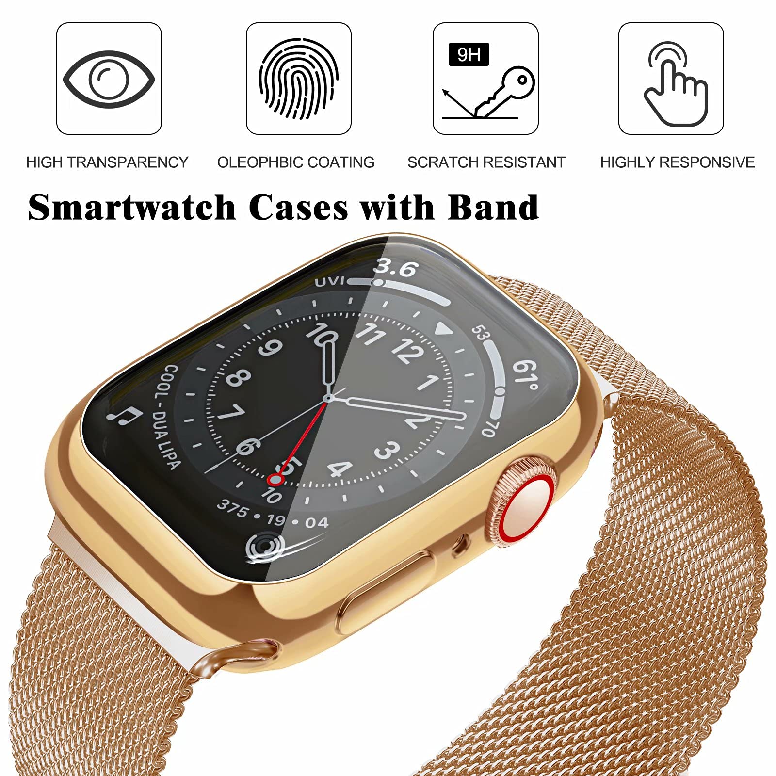 Geoumy Metal Magnetic Bands Compatible for Apple Watch Band 44mm with Case, Stainless Steel Milanese Mesh Loop Replacement Strap