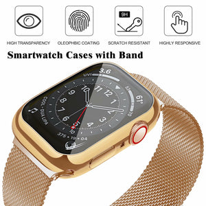 Geoumy Metal Magnetic Bands Compatible for Apple Watch Band 44mm with Case, Stainless Steel Milanese Mesh Loop Replacement Strap