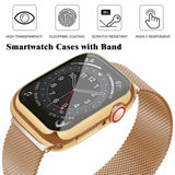 Geoumy Metal Magnetic Bands Compatible for Apple Watch Band 44mm with Case, Stainless Steel Milanese Mesh Loop Replacement Strap