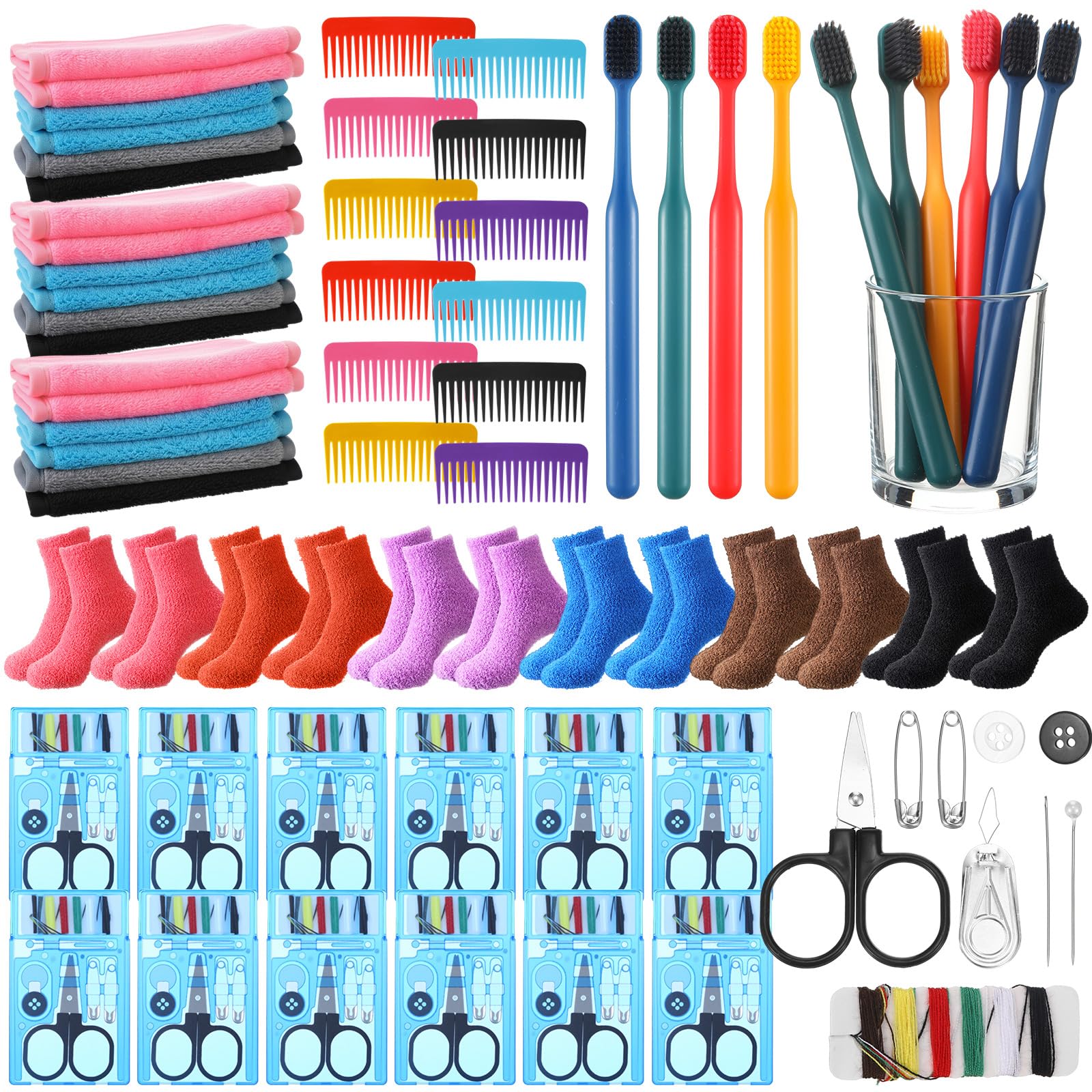 Potchen 60 Pcs Christmas Operation Gifts Christian Charity Donation with Mini Travel Sewing Kits Toothbrushes Wide Tooth Combs F