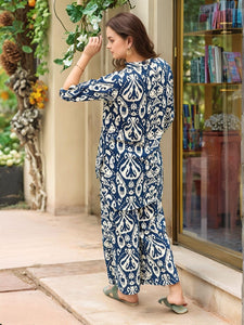 Gosriki Women'S Cotton Blend Mid Thigh Printed Co-Ord Set (J111 Blue Co-Ord-Gs_S_Blue_Small),Blue,,B0CT3KKGYX