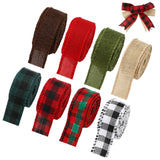 JarThenaAMCS 8 Rolls 40 Yard Christmas Burlap Ribbon Fabric Wired Edge Green Red Brown Plaid Decorative Wrapping Ribbon for Wint