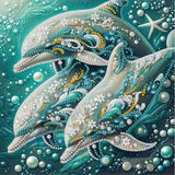Dolphin Animal Diamond Art Kits for Adults Beginner,5D Diamond Painting Kits for Dolphin Family,DIY Special Shape Gem Painting C