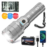 TECBOTT 10000 High Lumens Flashlights LED Rechargeable Tactical Flashlight 5 Modes Zoomable Fast Charging IPX6 Waterproof Flash 