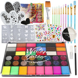 Pintada 42 Color Face Painting Kit for Kids +30g Black and White Face Paint - Non Toxic Water Based Face Paint Palette With Sten