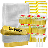 ylnurac 25Pack Gold Mini Cake Pans With Lids, 6.8 Oz Loaf Pans With Lids, Baking Cups Muffin Tins,Disposable Baking Pans Holders