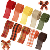 Whaline 10 Rolls 50 Yard Thanksgiving Plaid Burlap Ribbon 1.5 Inch Fall Decorative Wrapping Ribbon for Autumn Thanksgiving DIY C