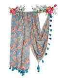 Chandwasia Floral Print Tassel Scarf Shawl Wrap | For Neck Draping Shoulder Layering Travel And Casual Outings Use | Georgette F