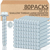 Tandefio 80 Pack 3/8 x 3 Concrete Screw Anchor Galvanized Large Diameter Heavy Duty Plated Concrete Anchors for Masonry Brick An